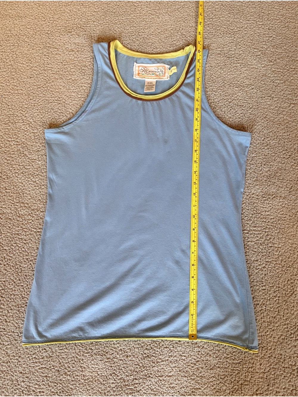 Y2K-inspired Ringer Stripe Raw Hem Organic Cotton Tank Blue Green Brown Size S - Picture 6 of 11